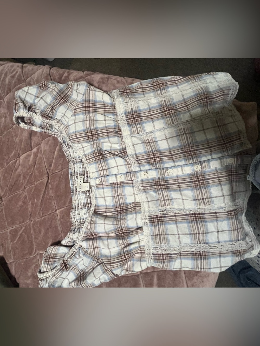 Aeropostale Girls Plaid Button-Front Blouse in Brown & White